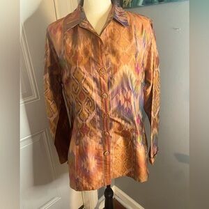 Soft Surroundings button Up 100% Silk Shell Blouse multi color Size L